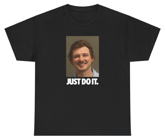 "Bold 'Just Do It Morgan Wallen Chair Mugshot' t-shirt for country music fans and pop culture lovers. Great for casual wear and festivals."
