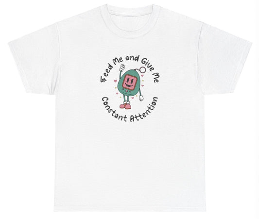 "Playful 'Give Me Attention' t-shirt, perfect for fans of bold humor and cheeky statements. Great for casual wear and social gatherings."

