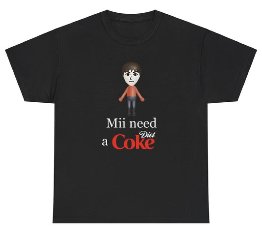 "Funny 'Mii Need A Diet Coke' t-shirt, perfect for soda lovers and fans of viral humor. Great for casual wear and gifts."

