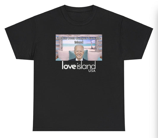 Funny "Joe Biden Love Island" t shirt combining political humor with a reference to reality TV. Perfect for fans of Joe Biden memes and gag gifts. Great for casual wear and parties.

