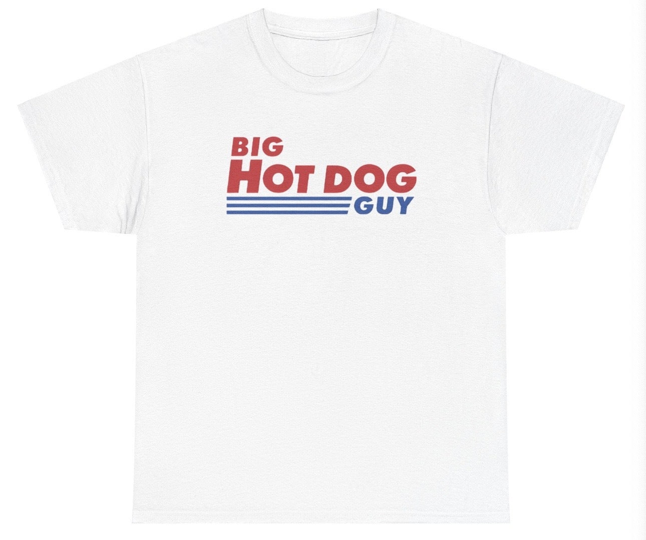 "Playful 'Big Hotdog Guy' t-shirt, perfect for food lovers and fans of humor. Great for casual wear, BBQs, and parties."

