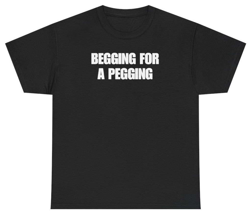 Funny Begging For A Pegging Tee T-Shirt featuring bold sarcastic humor and graphic design, perfect for casual wear and humor lovers