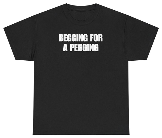 Funny Begging For A Pegging Tee T-Shirt featuring bold sarcastic humor and graphic design, perfect for casual wear and humor lovers