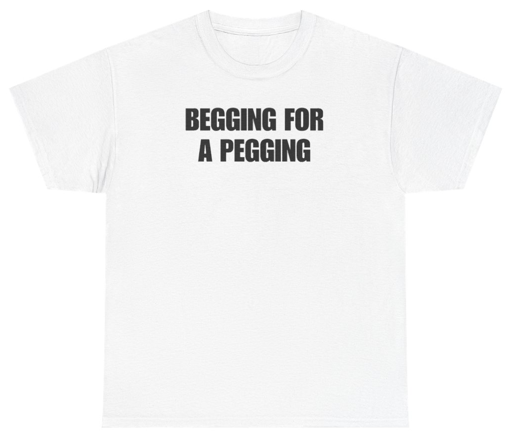 Funny Begging For A Pegging Tee T-Shirt featuring bold sarcastic humor and graphic design, perfect for casual wear and humor lovers