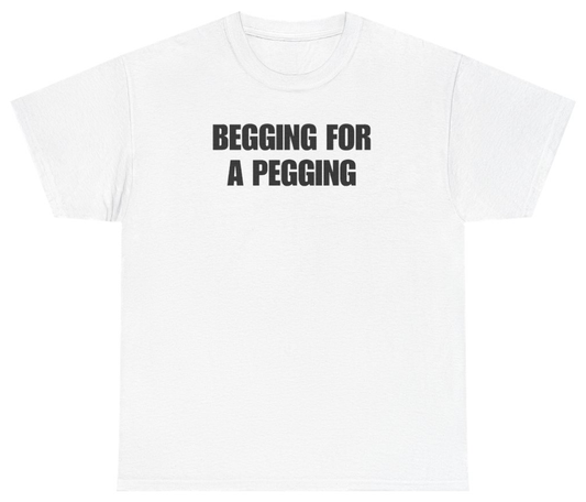 Funny Begging For A Pegging Tee T-Shirt featuring bold sarcastic humor and graphic design, perfect for casual wear and humor lovers