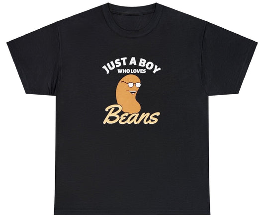 "Playful 'Just a Boy Who Loves Baked Beans' t-shirt, perfect for baked bean lovers and fans of quirky humor. Great for casual wear."

