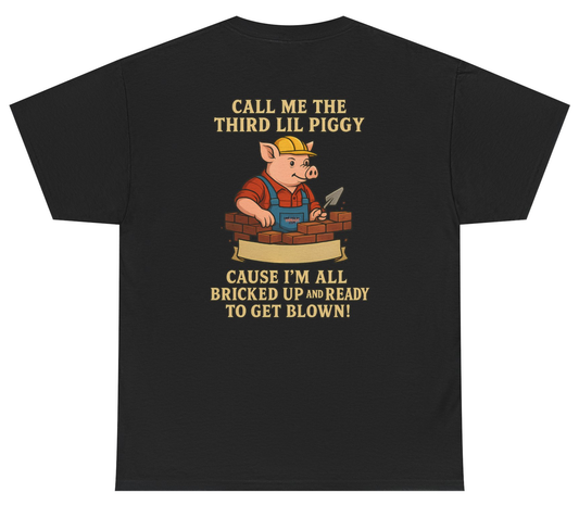 Funny Little Pig fairy-tale meme shirt with dark humor.