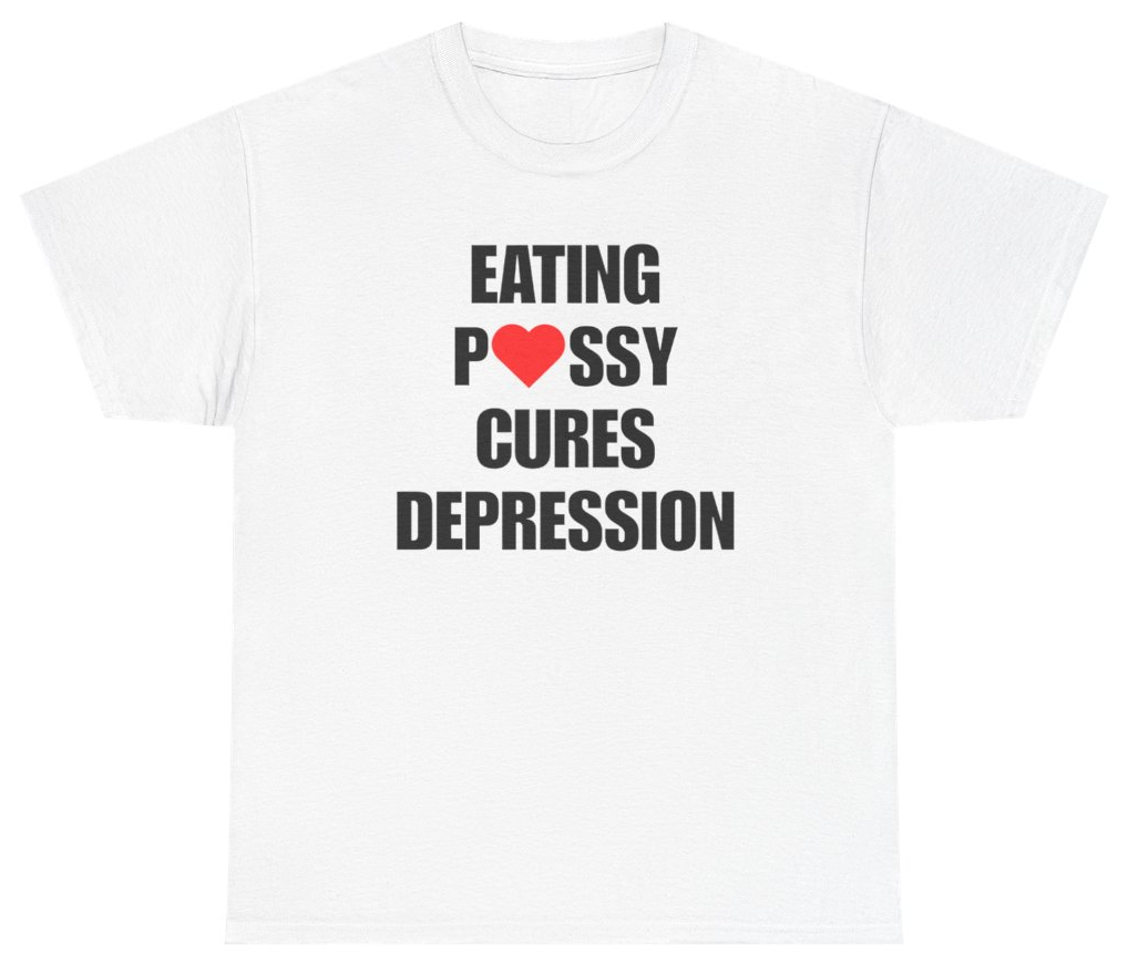 Funny Cures Depression Funny Adult Humor Tee T-Shirt featuring bold sarcastic humor and graphic design, perfect for casual wear and humor lovers