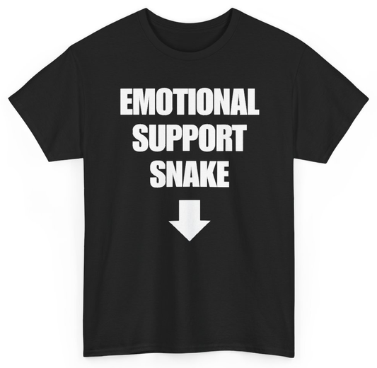 Funny Emotional Support Snake T-Shirt featuring bold sarcastic humor and graphic design, perfect for casual wear and humor lovers
