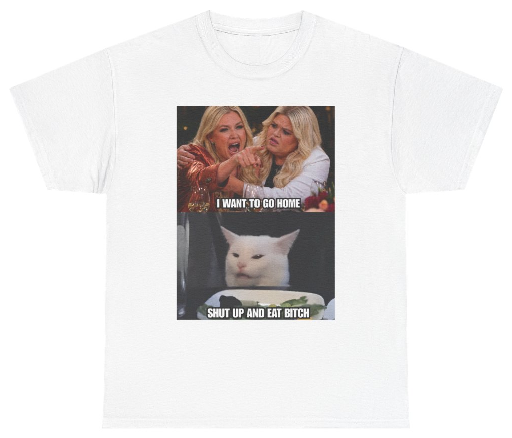 Funny Erika Kirk and Druski "I Want To Go Home" Smudge the Cat Meme Tee T-Shirt featuring bold sarcastic humor and graphic design, perfect for casual wear and humor lovers