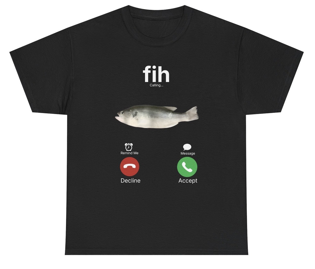 Minimal weirdcore graphic t shirt featuring the word Fih as a chaotic fish meme joke design