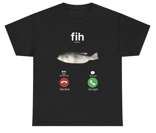 Minimal weirdcore graphic t shirt featuring the word Fih as a chaotic fish meme joke design