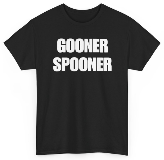 Funny Gooner Spooner T-Shirt featuring bold sarcastic humor and graphic design, perfect for casual wear and humor lovers
