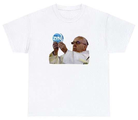 "Funny 'The Holy Zyn' t-shirt featuring quirky humor and a playful twist on ZYN, perfect for fans of witty designs and meme culture."

