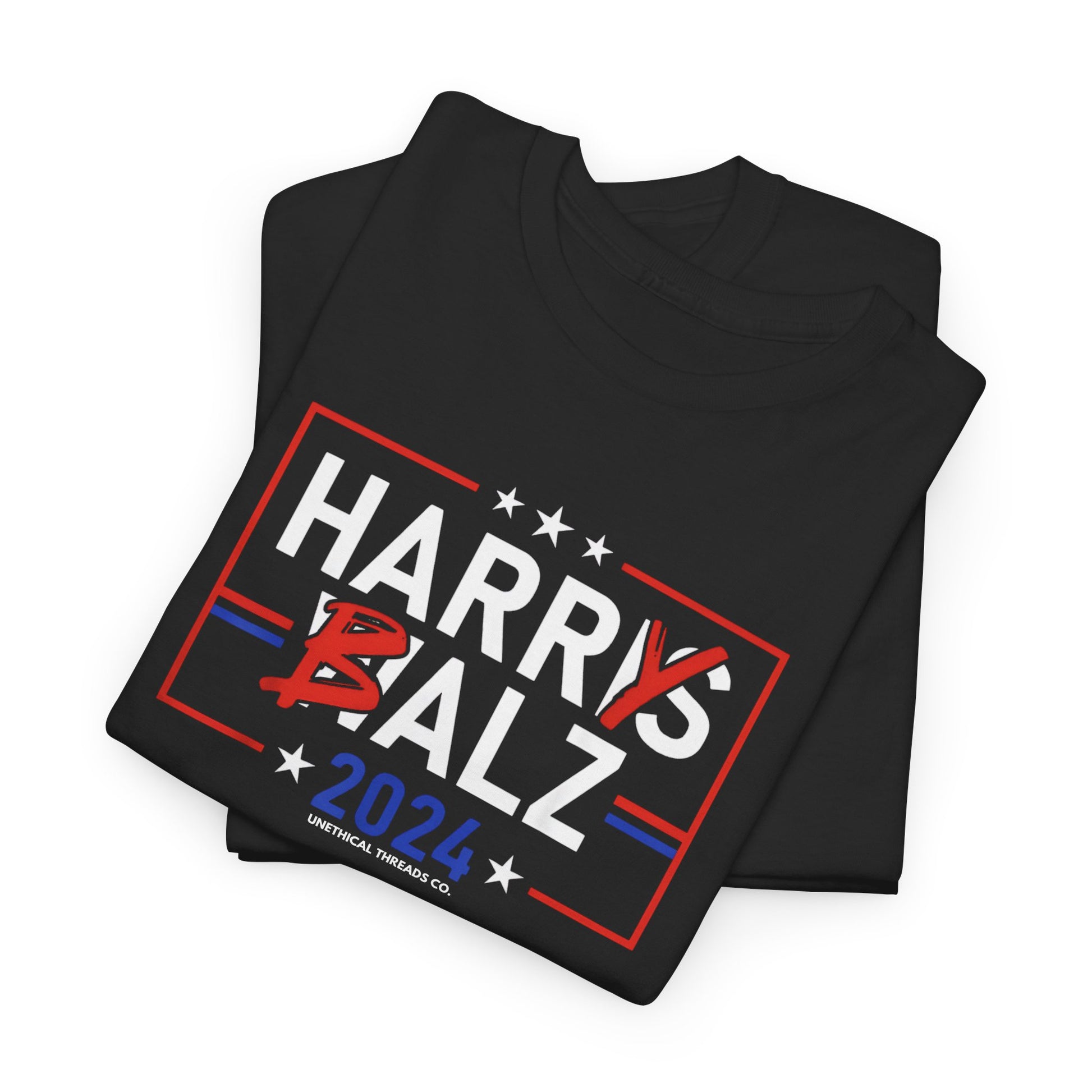 Funny "Harry Balz" shirt featuring a political campaign parody with a humorous twist on the names Harris and Walz. Perfect for fans of edgy political humor and wordplay. Ideal for casual wear, political events, and gag gifts.