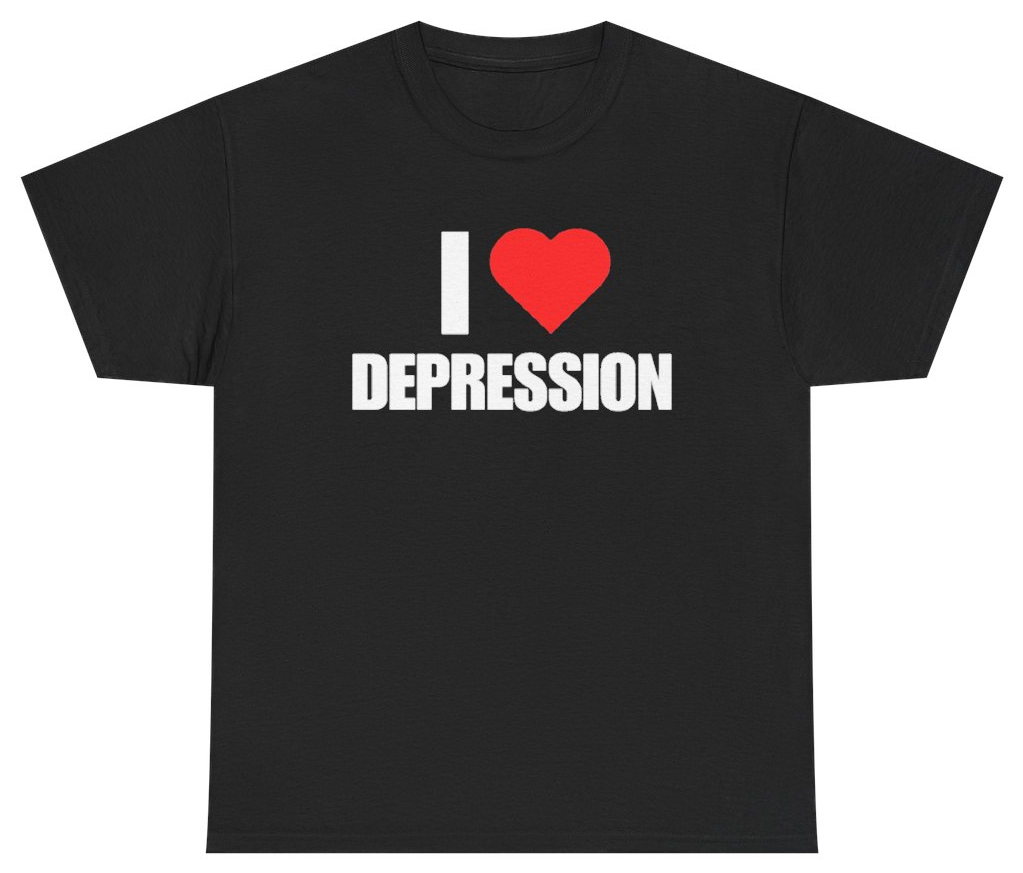 Funny I Heart Depression Tee T-Shirt featuring bold sarcastic humor and graphic design, perfect for casual wear and humor lovers
