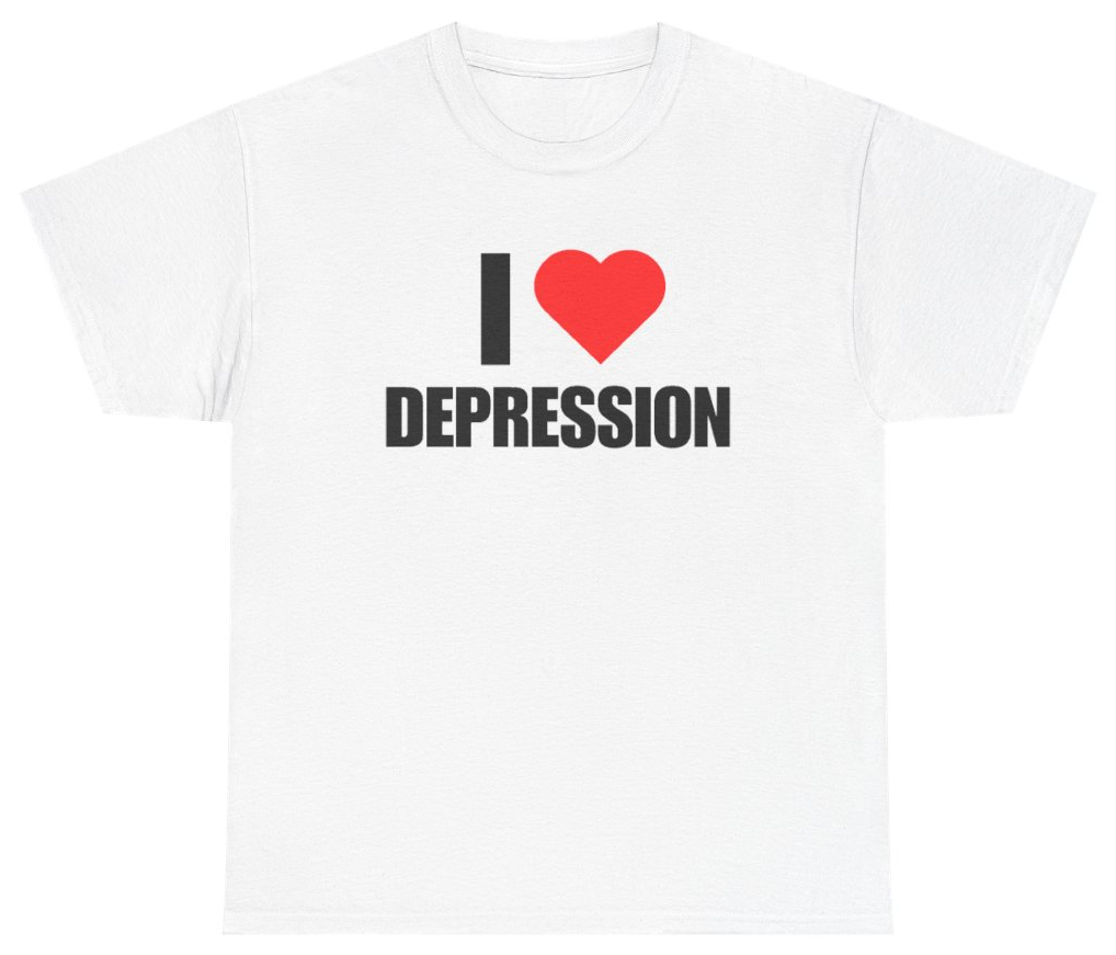 Funny I Heart Depression Tee T-Shirt featuring bold sarcastic humor and graphic design, perfect for casual wear and humor lovers