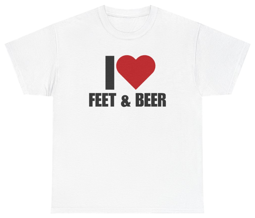 Funny I Heart Feet And Beer Tee T-Shirt featuring bold sarcastic humor and graphic design, perfect for casual wear and humor lovers