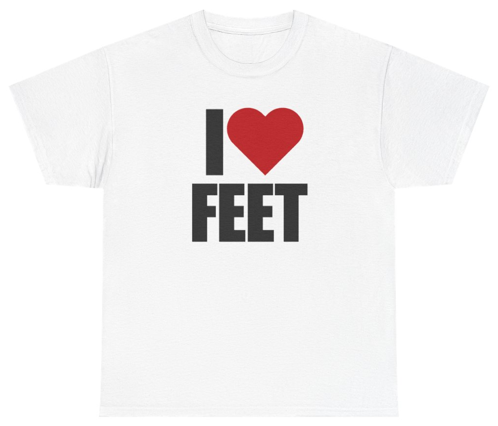 Funny I Heart Feet Tee T-Shirt featuring bold sarcastic humor and graphic design, perfect for casual wear and humor lovers