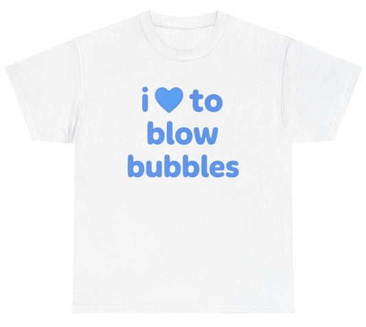 text reads “I Blow Bubbles” in a rounded, bold font on a white shirt, meant to pair with the matching “I'm Bubbles” tee for a humorous and risqué couples outfit.
