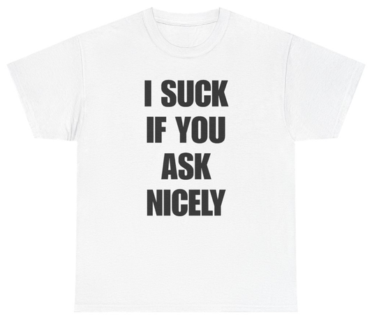 Funny I Suck If You Ask Nicely T-Shirt featuring bold sarcastic humor and graphic design, perfect for casual wear and humor lovers