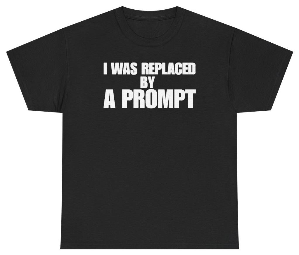 Funny I Was Replaced By A Prompt Tee T-Shirt featuring bold sarcastic humor and graphic design, perfect for casual wear and humor lovers