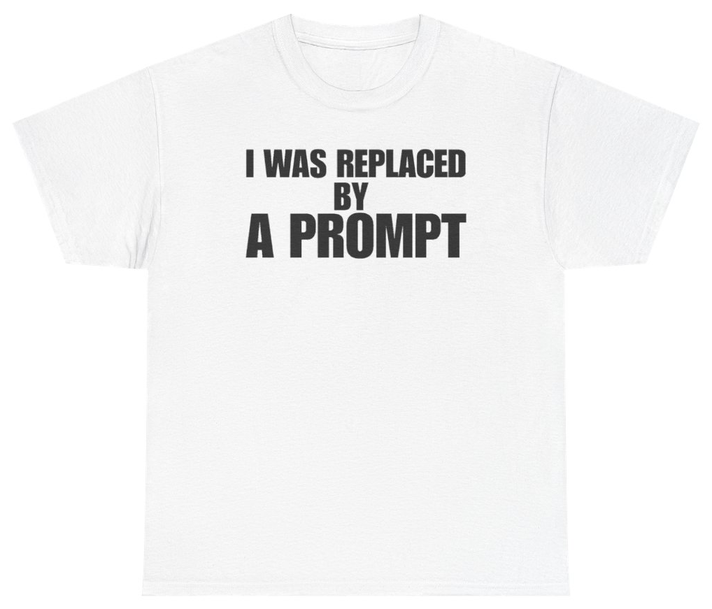 Funny I Was Replaced By A Prompt Tee T-Shirt featuring bold sarcastic humor and graphic design, perfect for casual wear and humor lovers