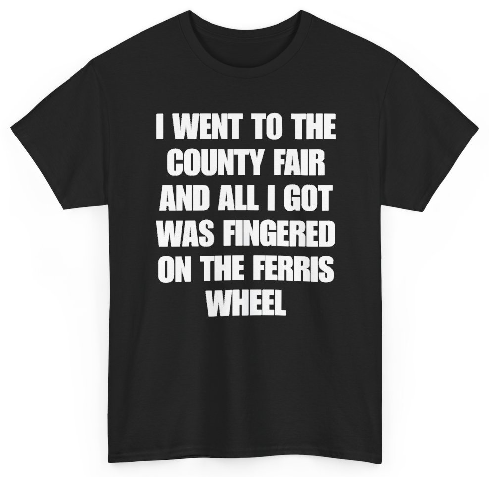 Funny I Went To The County Fair And All I Got Was Fingered On The Ferris Wheel T-Shirt featuring bold sarcastic humor and graphic design, perfect for casual wear and humor lovers