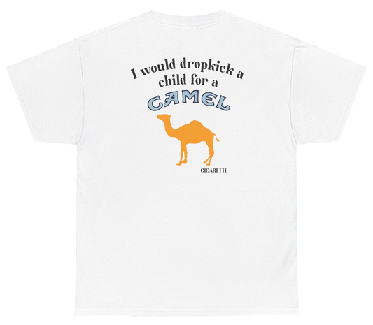 Funny Camel Cigarettes parody shirt with chaotic humor.