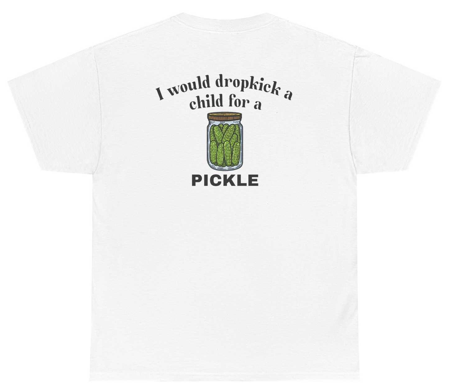 Funny pickle humor shirt with chaotic meme design.
