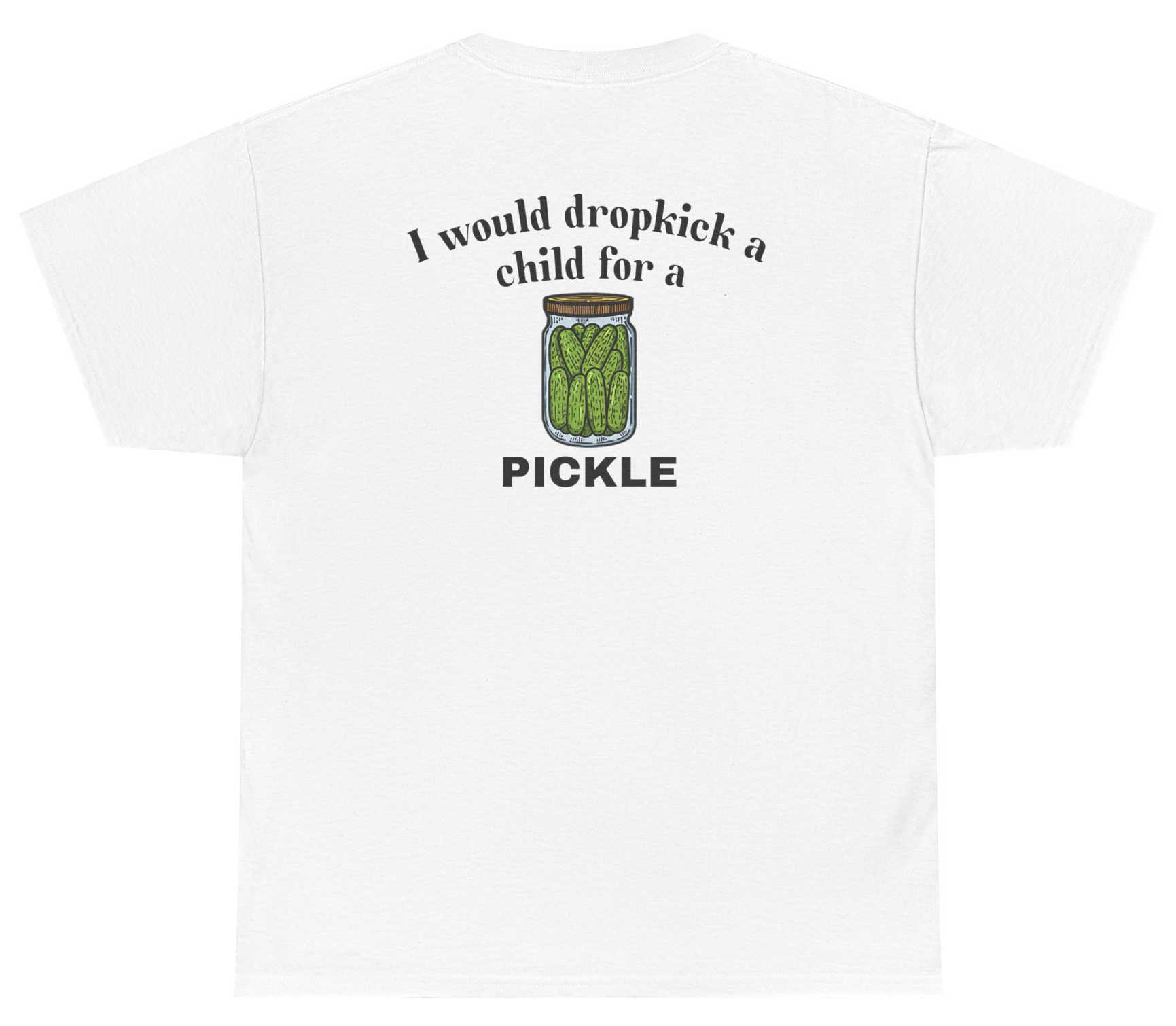 Funny pickle humor shirt with chaotic meme design.