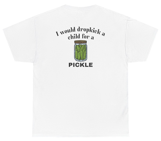 Funny pickle humor shirt with chaotic meme design.