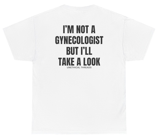 Funny inappropriate gynecologist joke shirt with adult humor.