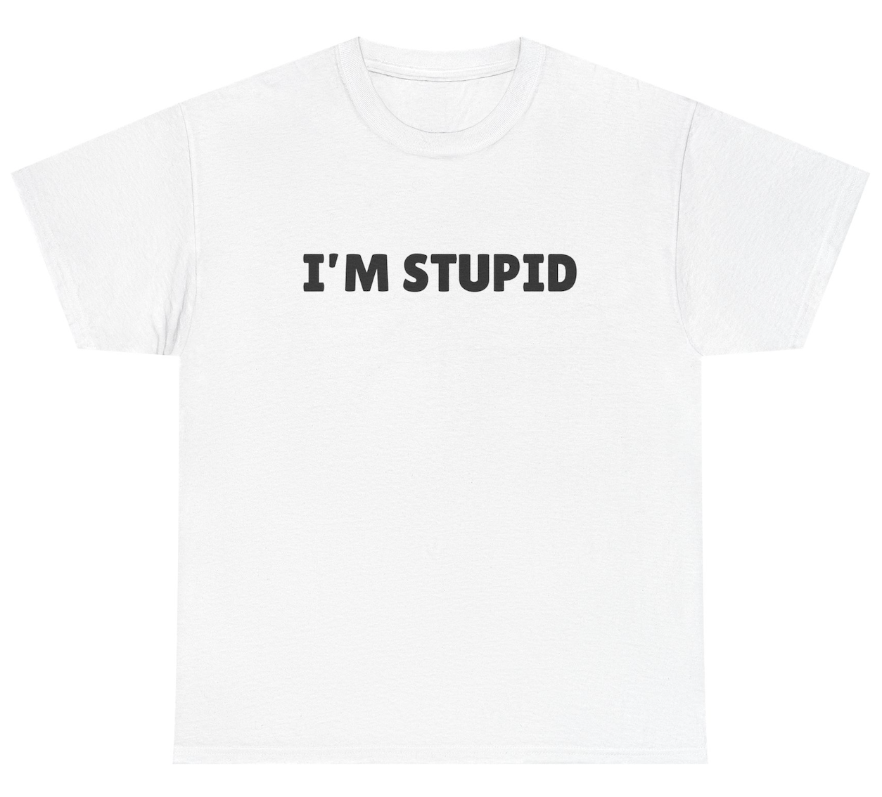 text reads “I’m Stupid” in a bold, rounded font on a white shirt, made to pair with the matching “I’m Fucking Stupid” tee for a wild couples gag outfit.