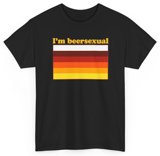 Funny I'm Beersexual Beer Pride Flag T-Shirt featuring bold sarcastic humor and graphic design, perfect for casual wear and humor lovers