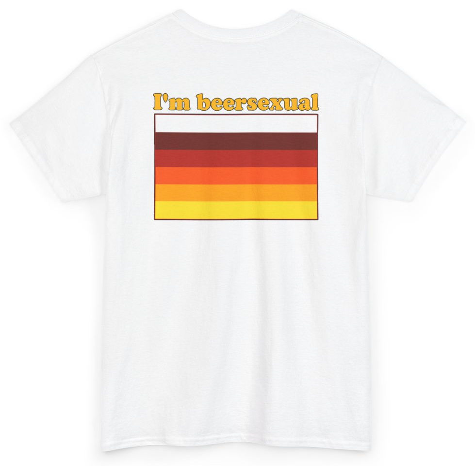 Funny I'm Beersexual Beer Pride Flag (BACKPRINT) T-Shirt featuring bold sarcastic humor and graphic design, perfect for casual wear and humor lovers