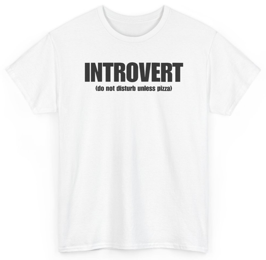 Funny Introvert Do Not Disturb Unless Pizza T-Shirt featuring bold sarcastic humor and graphic design, perfect for casual wear and humor lovers