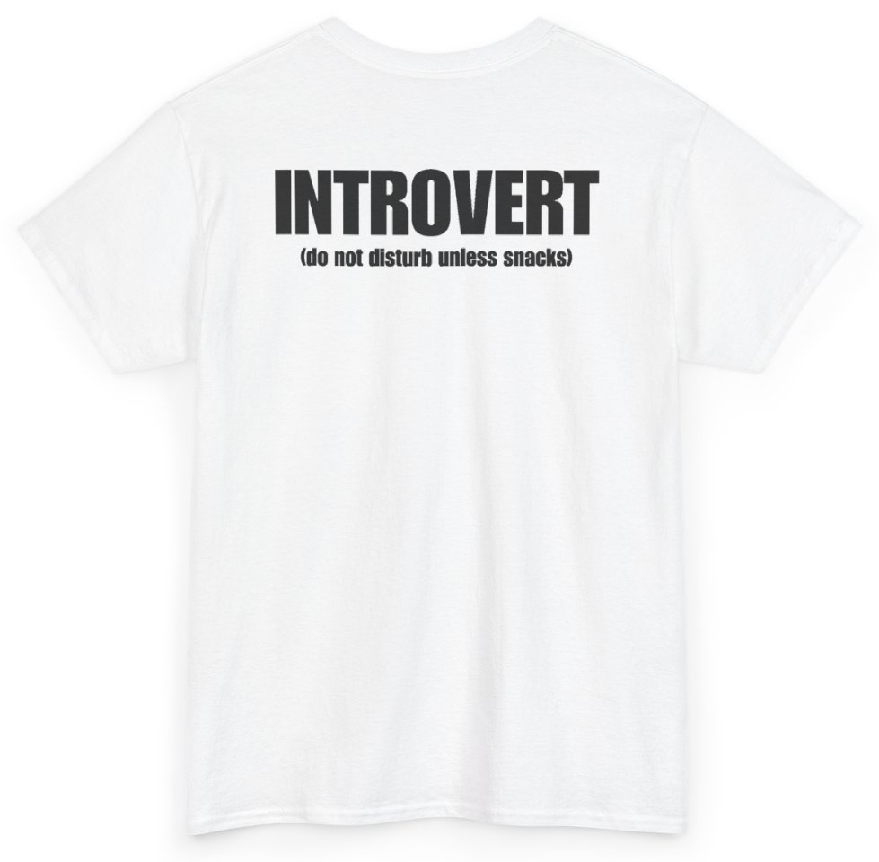 Funny Introvert Do Not Disturb Unless Snacks (BACKPRINT) T-Shirt featuring bold sarcastic humor and graphic design, perfect for casual wear and humor lovers