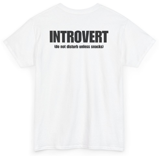 Funny Introvert Do Not Disturb Unless Snacks (BACKPRINT) T-Shirt featuring bold sarcastic humor and graphic design, perfect for casual wear and humor lovers