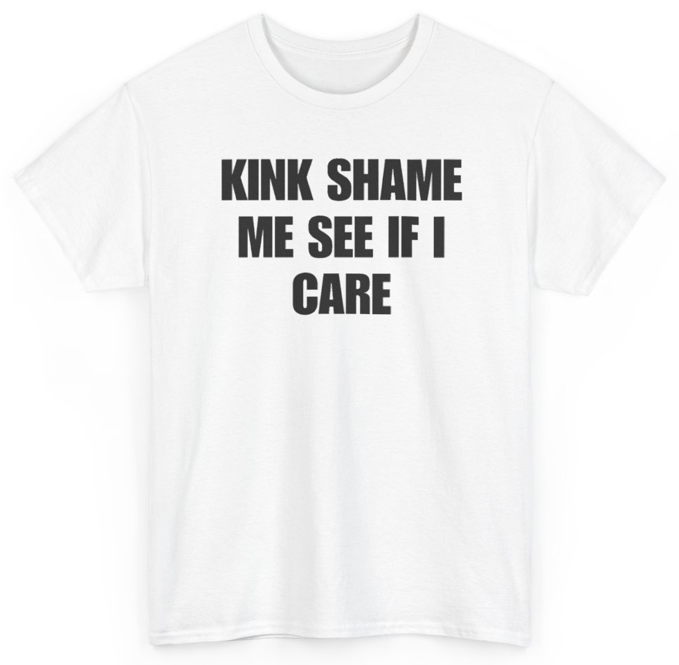 Funny Kink Shame Me See If I Care T-Shirt featuring bold sarcastic humor and graphic design, perfect for casual wear and humor lovers