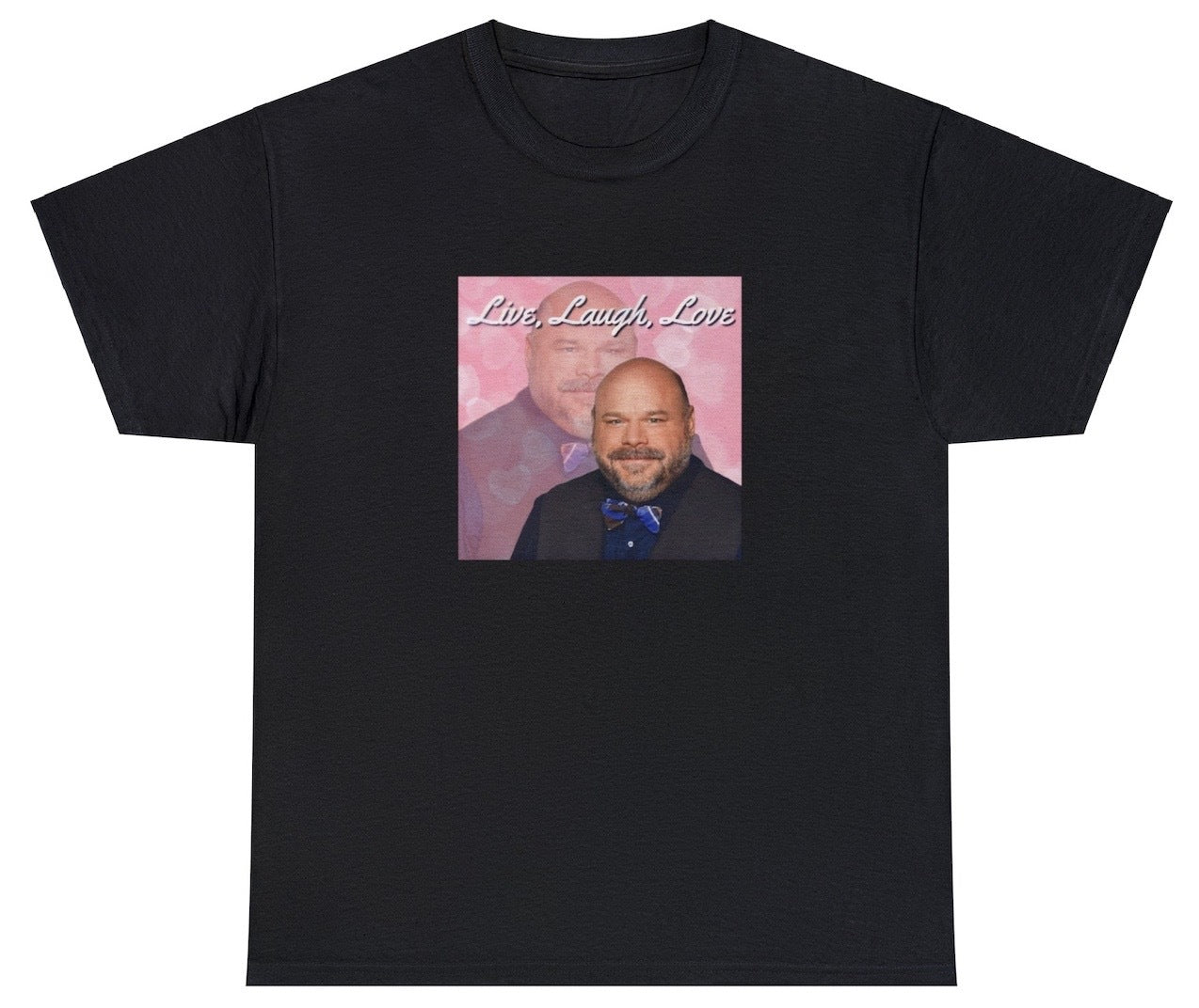 "Playful 'Live Laugh Love Bertram' t-shirt, perfect for fans of quirky humor and pop culture references. Ideal for casual wear and funny gifts."

