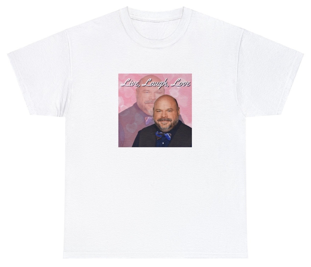 "Playful 'Live Laugh Love Bertram' t-shirt, perfect for fans of quirky humor and pop culture references. Ideal for casual wear and funny gifts."

