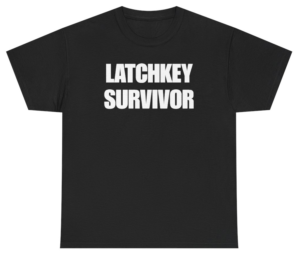 Funny Latchkey Survivor T-Shirt featuring bold sarcastic humor and graphic design, perfect for casual wear and humor lovers