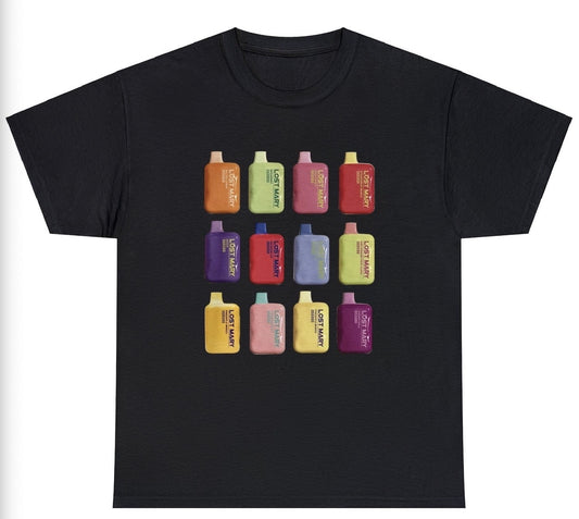 "Bold 'Lost Mary Vape' t-shirt featuring trendy vape-inspired design, perfect for fans of modern vaping culture."


