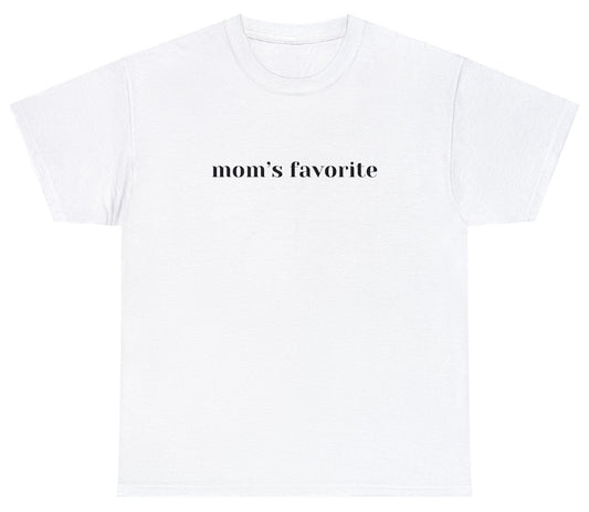 "Lighthearted 'Moms Favorite' t-shirt, perfect for fans of family humor and playful design. Ideal for casual wear and fun gifts."

