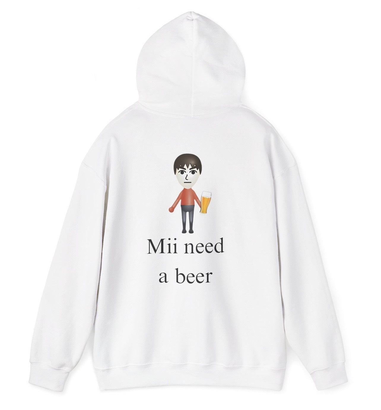 Funny Mii Need A Beer Hoodie featuring alcohol humor and video gamer meme-inspired design, perfect for men & women casual wear and humor lovers.