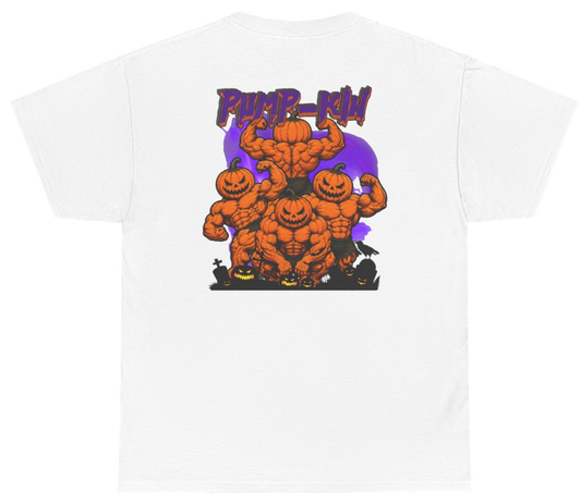 Funny Pump-Kin Halloween Gym Tee (BACKPRINT) T-Shirt featuring bold sarcastic humor and graphic design, perfect for casual wear and humor lovers