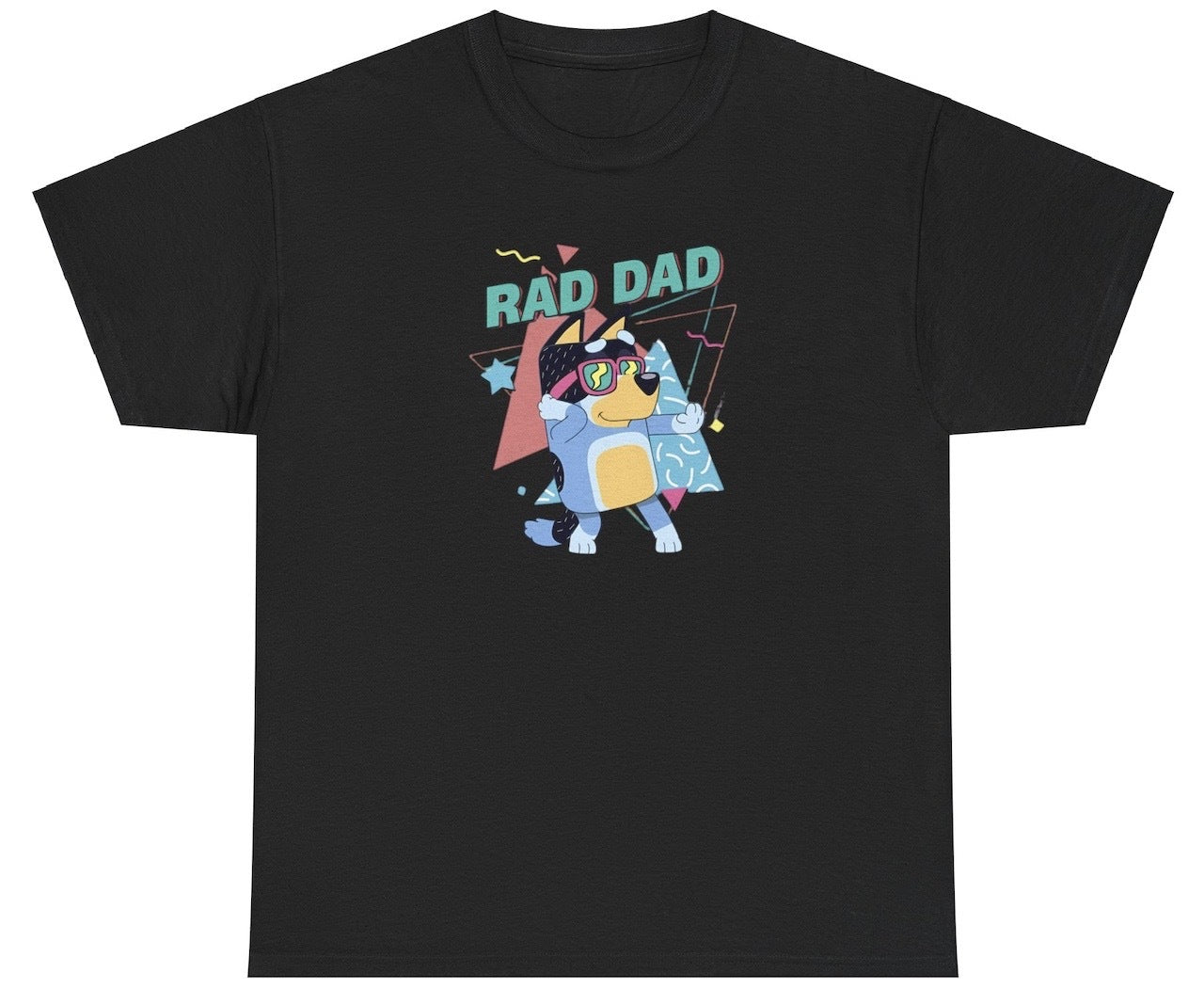 "Fun 'Rad Dad' t-shirt, perfect for cool dads and Father’s Day gifts. Great for casual wear and family outings."

