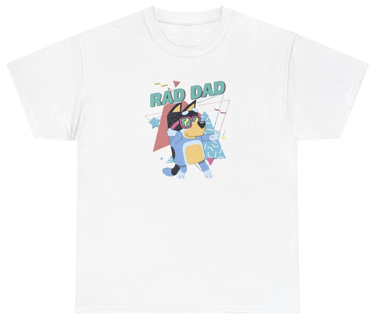 "Fun 'Rad Dad' t-shirt, perfect for cool dads and Father’s Day gifts. Great for casual wear and family outings."

