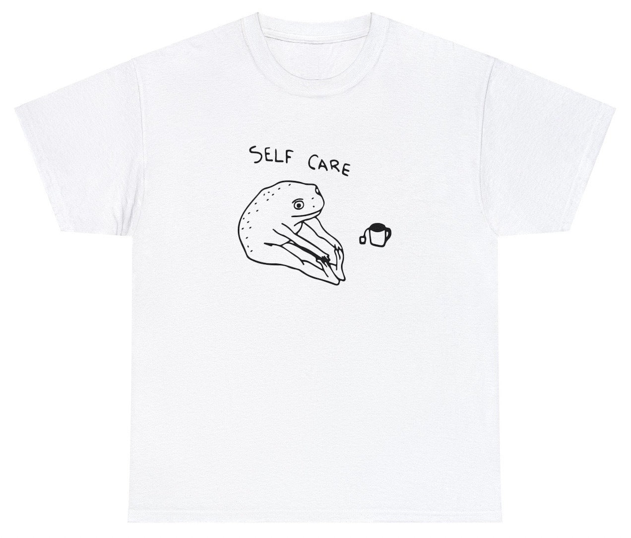 "Adorable 'Funny Frog Self Care' t-shirt, perfect for fans of wholesome humor and frog-themed designs. Ideal for casual wear and cozy days."

